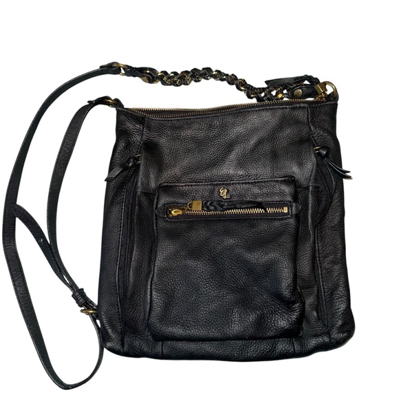 ELLIOTT LUCCA Gwen Black Pebbled Leather Gold Chain Strap Crossbody Bag - Picture 7 of 16